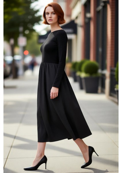 Kadın Soğuk Havalar Için Uzun Kollu Örme Dokuma Kışlık Maxi Elbise Skater Kalıp ve Günlük Konfor fırsatları