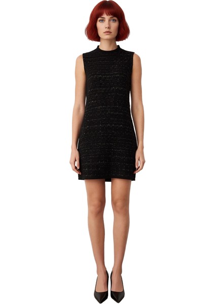 Kadın Kahverengi Dokulu Shift Kalıp Kolsuz Mini Triko Elbise Kış ve Sonbahar Şıklığı Için Ideal modelleri