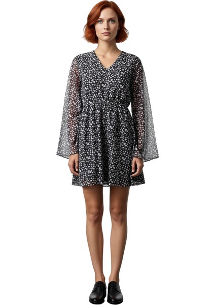 Kadın Skater Kalıp V Yaka Çiçek Desenli Şifon Mini Elbise Ilkbahar Yaz Şıklığı Için Ideal Seçim modelleri