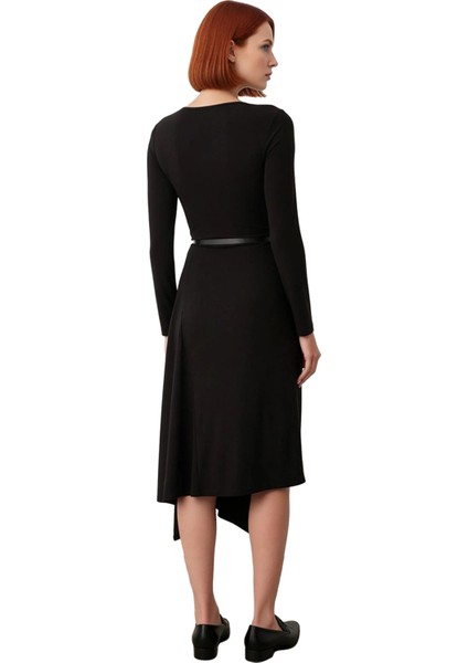 Kadın A Line Kesim Kemer Detaylı Havuz Yaka Uzun Kollu Maxi Boy Örme Elbise Kış Sezonu Için Şık Bir fırsatları