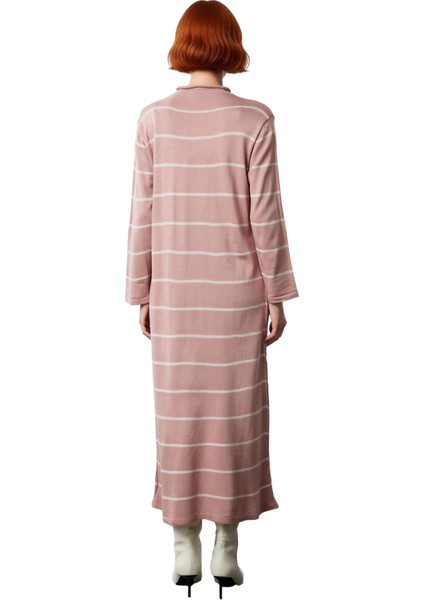 Kadın A Kesim Dik Yaka Çizgili Triko Maxi Elbise Uzun Kollu Günlük Şıklık Sunan Konfor Kaliteli fırsatları