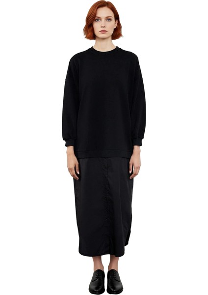 Kadın Örme Dokuma Detaylı Maxi Boy T Shirt Elbise Regular Kalıp Bisiklet Yaka Düşük Kol Rahat Şık modelleri