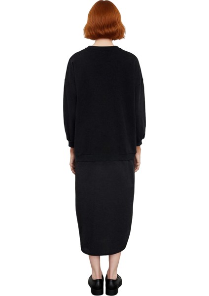 Kadın Örme Dokuma Detaylı Maxi Boy T Shirt Elbise Regular Kalıp Bisiklet Yaka Düşük Kol Rahat Şık fırsatları