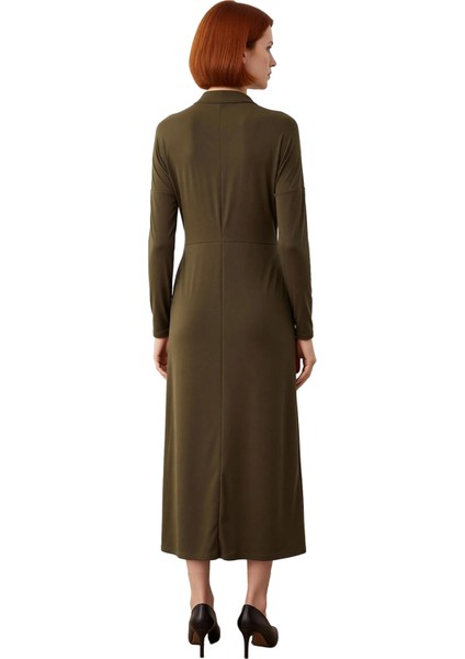 Kadın Dik Yaka Uzun Kollu Sandy Örme Bodycon Maxi Elbise Şık Toka Detaylı Günlük Kombinler Için fırsatları