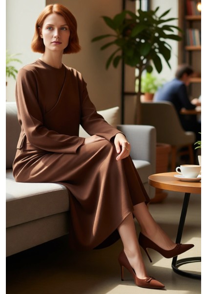 Kadın Kahverengi A Kesim Maxi Tesettür Örme Elbise Şık ve Konforlu Günlük Kullanım Için Ideal Seçim fiyatları