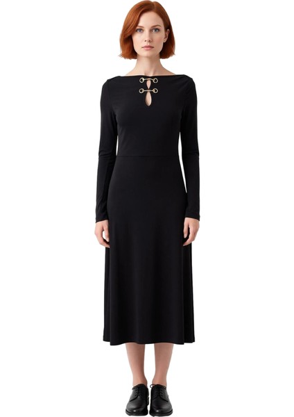 Kadın Uzun Kollu Bodycon Örme Maxi Elbise Aksesuar Detaylı Kışlık Zarif Gündüz Gece Şıklığı fiyatları