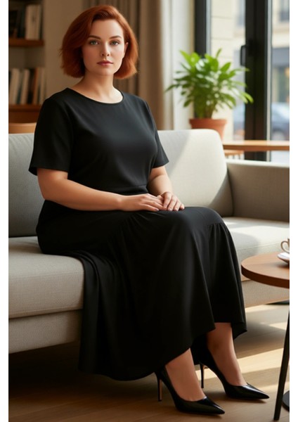 Kadın Büyük Beden A Line Maxi Kısa Kollu Dokuma Volanlı Elbise Rahat Günlük Şıklık Sunar Kaliteli fiyatları