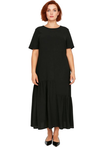 Kadın Büyük Beden A Line Maxi Kısa Kollu Dokuma Volanlı Elbise Rahat Günlük Şıklık Sunar Kaliteli modelleri