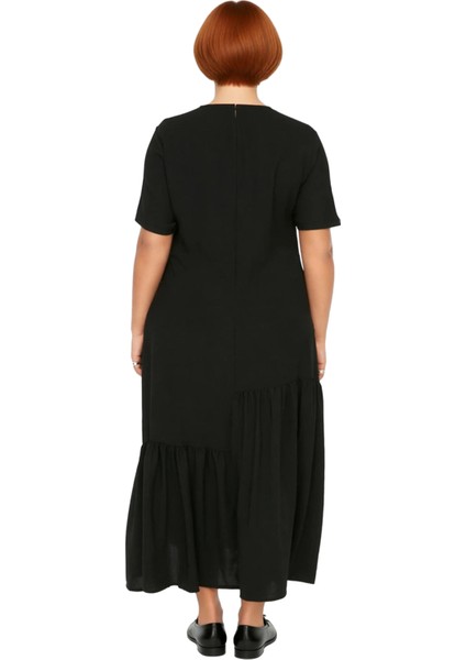 Kadın Büyük Beden A Line Maxi Kısa Kollu Dokuma Volanlı Elbise Rahat Günlük Şıklık Sunar Kaliteli fırsatları