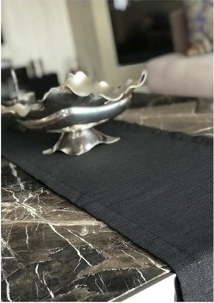 Simli Keten Runner Siyah 45X150 modelleri