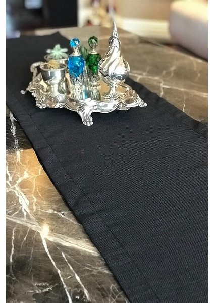 Simli Keten Runner Siyah 45X150 fırsatları