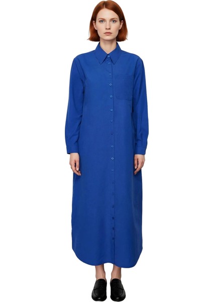 Kadın Düz Desen Gömlek Yaka Uzun Kol Maxi Boy Dokuma Elbise Günlük Şık Kombinler Için Ideal modelleri