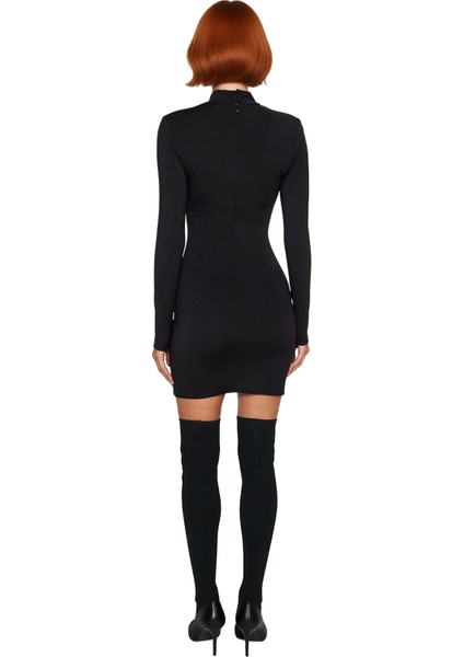 Kadın Siyah Bodycon Uzun Kollu Dik Yaka Mini Elbise Şık Kokteyl ve Gece Davetleri Için Ideal Seçim fırsatları