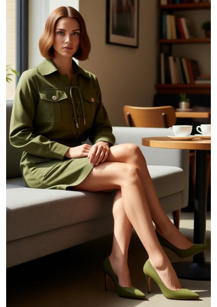 Kadın Haki Bağlama Detaylı %100 Pamuk Gömlek Yaka Uzun Kollu Mini Elbise Şık Kış Kombinleri fiyatları