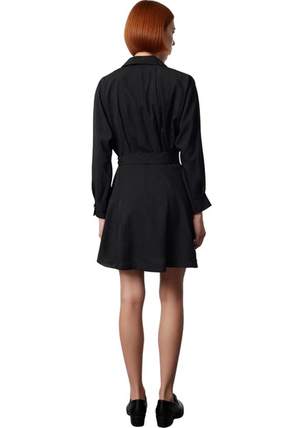 Kadın Günlük Şık Gömlek Yaka Kuşaklı Mini Elbise Uzun Yarasa Kol Rahat Dokuma Tasarım Kaliteli modelleri