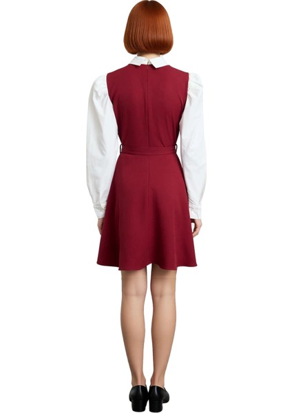 Kadın Belden Açılan Skater Kesim Mini Elbise Gömlek Yaka ve Balon Kol Detaylı Kışlık Konfor Sunar modelleri