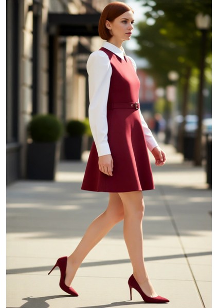 Kadın Belden Açılan Skater Kesim Mini Elbise Gömlek Yaka ve Balon Kol Detaylı Kışlık Konfor Sunar fırsatları