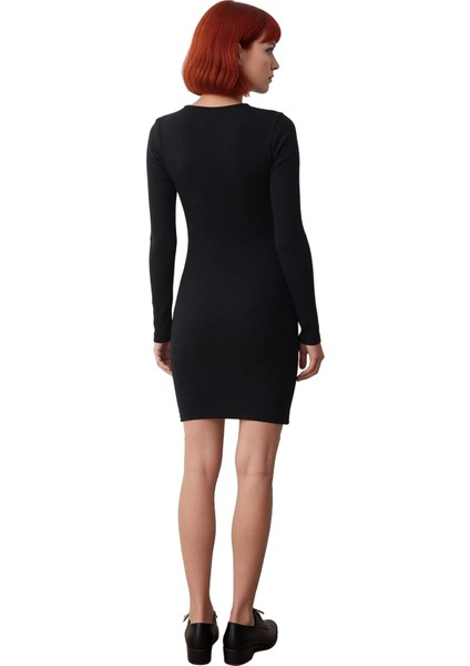 Kadın Bodycon Fitilli Uzun Kol Düğmeli Bisiklet Yaka Mini Örme Elbise Günlük Şıklık Sunar Kaliteli fırsatları