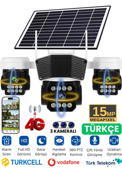 RX95G Solar Güvenlik Kamerası Türkçe 4g Sim Kartlı Ptz Hareketli Gece Görüşlü Güneş Panelli Kamera