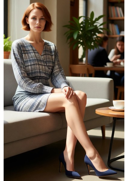 Kadın Ekose Kareli Mini Bodycon Elbise Kruvaze Yaka Anvelop Tasarım Uzun Yarasa Kol Dokuma Saten fiyatları