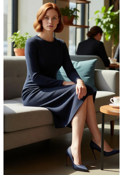 Kadın Selanik Dokuma Kruvaze Anvelop Midi Boy Uzun Kollu Şık Shift Kalıp Örme Elbise Kaliteli fiyatları