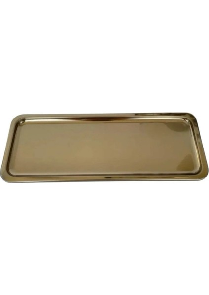 Paslanmaz Çelik Gold Renk Dikdörtgen Dar Metal Düz Sunum Tepsisi Çay Kahve Tatlı Sunum 6 Adet modelleri