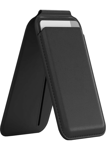 Walletmag 2.0 iPhone Için Magsafe Özellikli 4 Kartlı Katlanabilir Stantlı Manyetik Deri Cüzdan (Siyah)