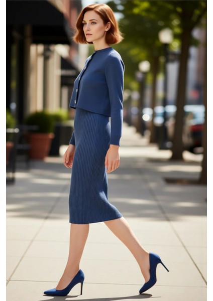 Kadın Düz Desen Midi Boy Triko Hırkalı Elbise Takımı Konforlu Şık Uzun Kollu Stil Kaliteli fırsatları