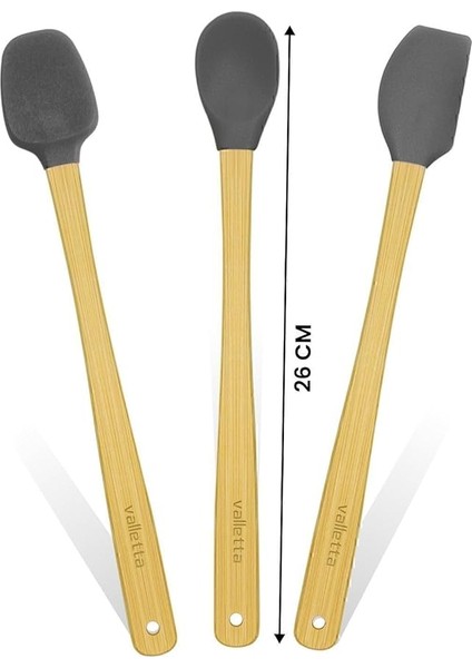 Indigo 3'lü Gri Bambu Silikon Spatula Seti Uzun 26 cm VLT1504 modelleri