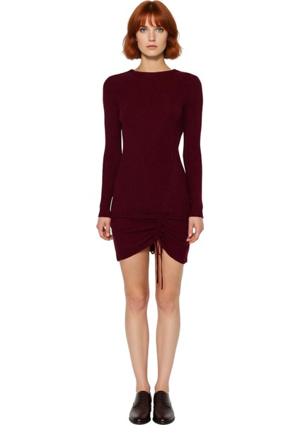 Kadın Triko Bodycon Uzun Kollu Büzgü Detaylı Mini Elbise Ilkbahar Sonbahar Şık Görünüm Kaliteli modelleri