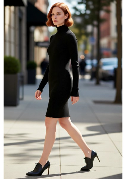 Kadın Bodycon Dik Yaka Uzun Kollu Triko Elbise Kış Sezonu Için Şık ve Rahat Günlük Giyim Seçeneği