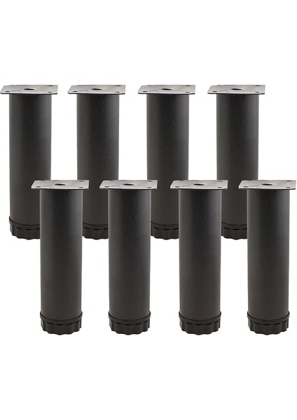 8 Adet Mobilya Kanepe Baza Koltuk Metal Destek Ayağı Ayarlanabilir 15 cm Siyah Metal Yükseltici Ayak