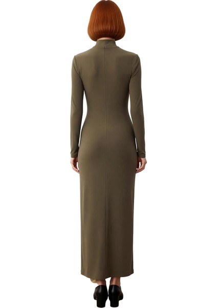 Kadın Kışlık Dik Yaka Asimetrik Dikiş Detaylı Bodycon Maxi Örme Elbise Günlük Şıklık Için Ideal modelleri