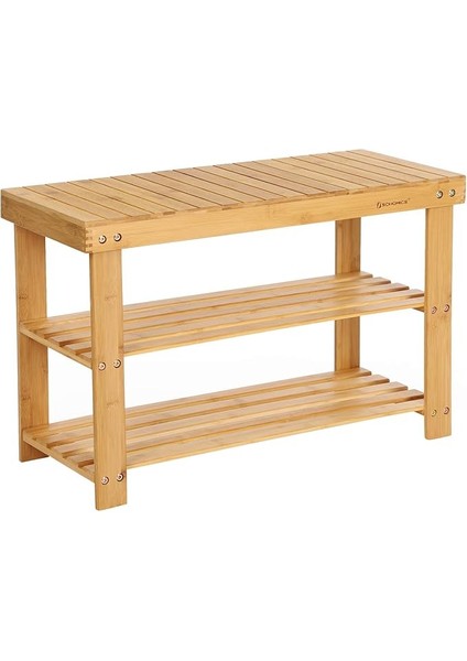 Ayakkabı Rafı, Ayakkabı Dolabı, Oturma Banklı, Bambu, 3 Raf Zeminli, 70 x 28 x 45 Cm, Koridor, Banyo, Oturma Odası ve Antre Için Ideal LBS04N