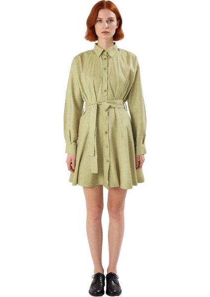 Kadın Kuşaklı Gömlek Yaka Yarasa Kol Uzun Mini Elbise Rahat Şık Dokuma Kumaş Tasarım Kaliteli modelleri