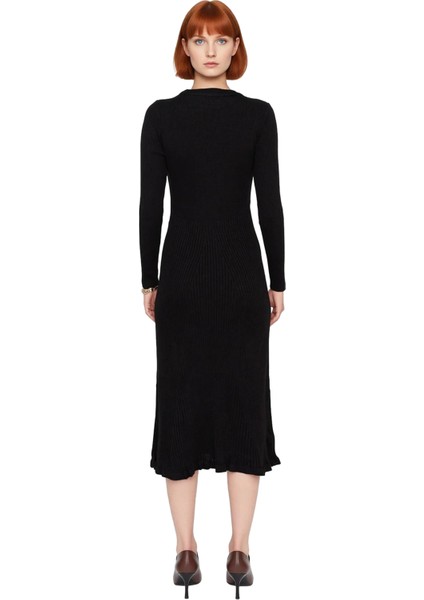 Kadınlar Için Akrilik Triko Midi Elbise Bisiklet Yaka Uzun Kollu Düz Desen Günlük Şık Tasarım fırsatları