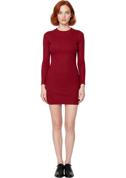 Kadın Bodycon Mini Uzun Kollu Fitilli Örme Elbise Bisiklet Yakalı Rahat Günlük Şıklık Sunar modelleri