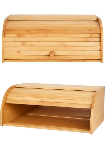 Bambu Sürgülü Ekmek Dolabı Geniş Kapasiteli Doğal Ahşap Ekmeklik Hijyenik ve Şık Saklama Kabı