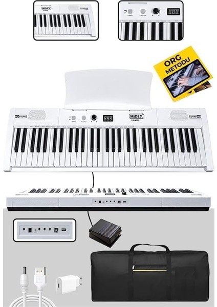 PS4000WH Tuş Hassasiyetli 61 Tuşlu Org Bluetooth USB Midi Metod (Sustain Pedalı Çanta)