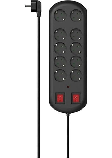 Akım Korumalı Priz, 2 Switches, 2m, Siyah