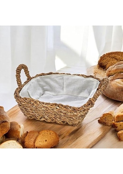 El Yapımı Doğal Hasır Kulplu Çok Amaçlı Dekoratif Kare Sepet, Hasır Kulplu Ekmek Sepeti (25X25X8 Cm) modelleri