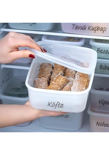 1126 12'lı Etiketli No Frost -25°c Derin Dondurucu Mikrodalga Yiyecek Erzak Saklama Kabı Seti Beyaz fırsatları