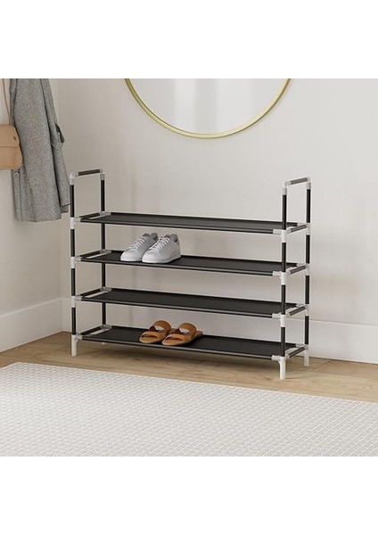 4 Katlı Ayakkabı Rafı, Antre Dolabı Için Ayakkabı Saklama Çözümü, Ince ve Yer Tasarrufu Sağlayan, Metal Çerçeve, Dokuma Olmayan Kumaş Raflar, Siyah LSH054B01 fiyatları