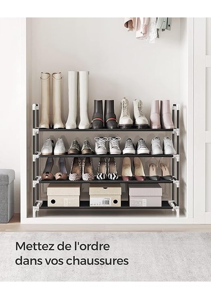 4 Katlı Ayakkabı Rafı, Antre Dolabı Için Ayakkabı Saklama Çözümü, Ince ve Yer Tasarrufu Sağlayan, Metal Çerçeve, Dokuma Olmayan Kumaş Raflar, Siyah LSH054B01 fırsatları