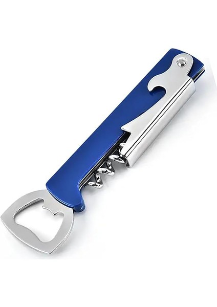 Metal Tirbuşon ve Şişe Açacağı Seti (Mavi)