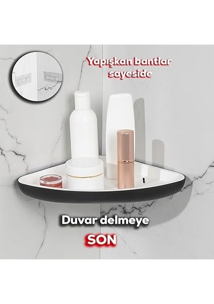 0447 Istiridye Banyo Köşe Rafı - Paslanmaz Yapışkanlı Duş Rafı Banyo Düzenleyici Organizer - Siyah fiyatları