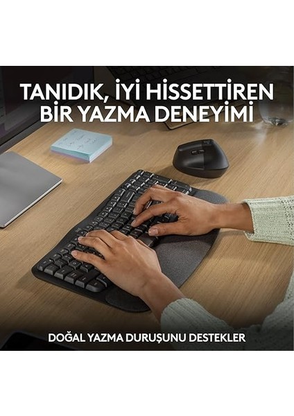 Wave Keys Kablosuz Dolgulu Avuç Içi Destekli Ergonomik Klavye, Konforlu Doğal Yazma, Easy-Switch, Bluetooth, Logi Bolt Alıcı, Çoklu Işletim Sistemleri, Windows/mac Için, Türkçe Q, Siyah fırsatları