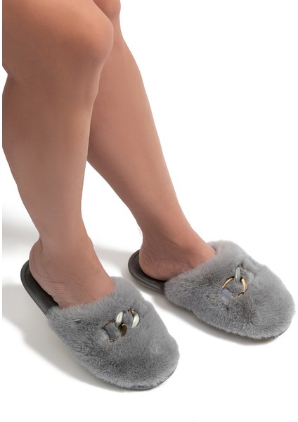 Perla Peluş Kadın Ev Terliği Gri 37/41