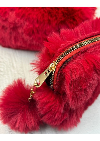 Ponponlu Peluş Kırmızı Kalem Kutu Kalemlik Toparlayıcı Çanta fiyatları