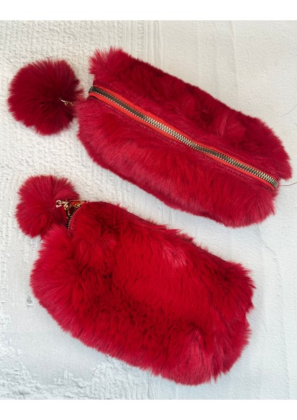 Ponponlu Peluş Kırmızı Kalem Kutu Kalemlik Toparlayıcı Çanta modelleri